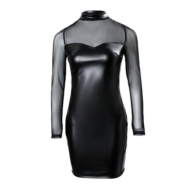 ModaFesta -leather-bodycon-dress-black