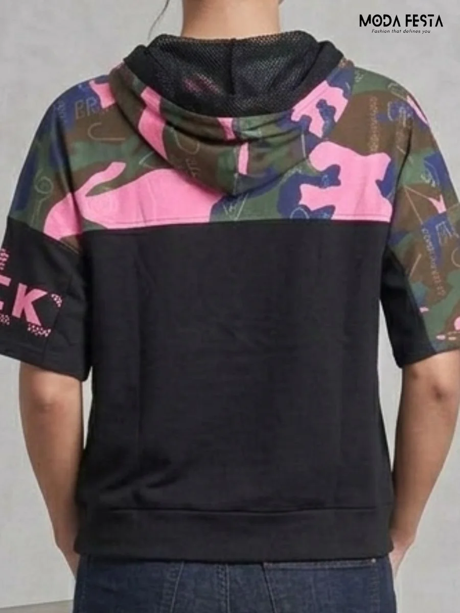 ModaFesta -letter-printed-hooded-top-pink