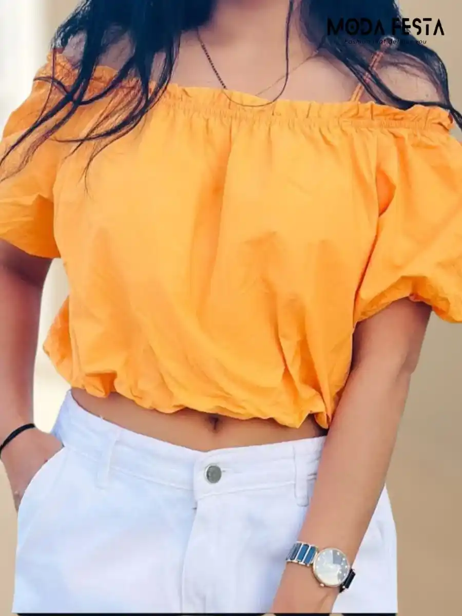 ModaFesta -elegant-off-shoulder-top-with-sleeve-orange