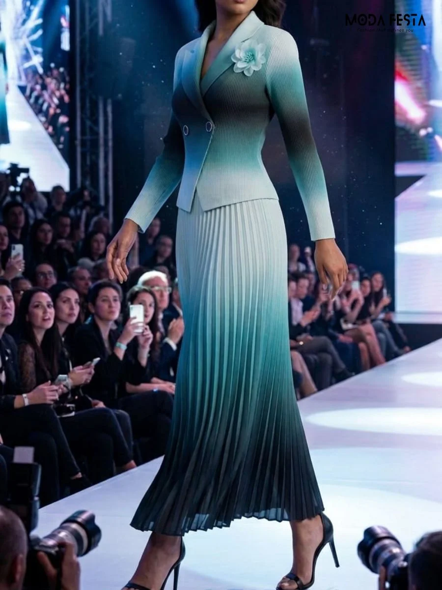 ModaFesta -ombre-pleated-blazer-dress-sea-green