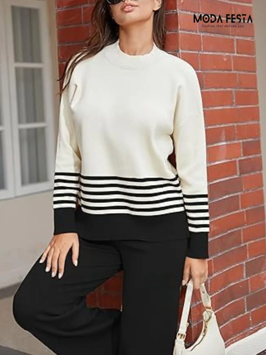 ModaFesta -stripe-knitted-coord-set-black