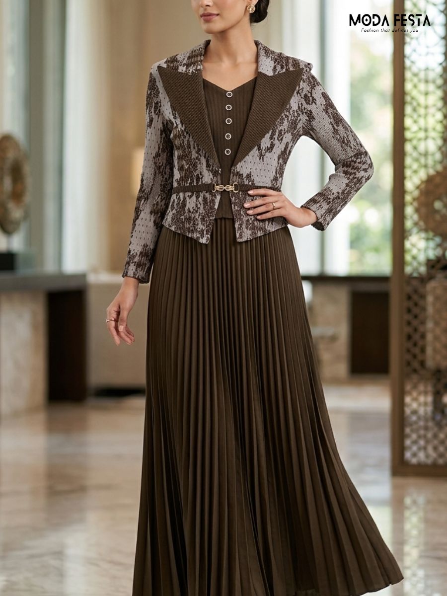 ModaFesta -evelyn-pleated-maxi-dress-jacquard-jacket-set