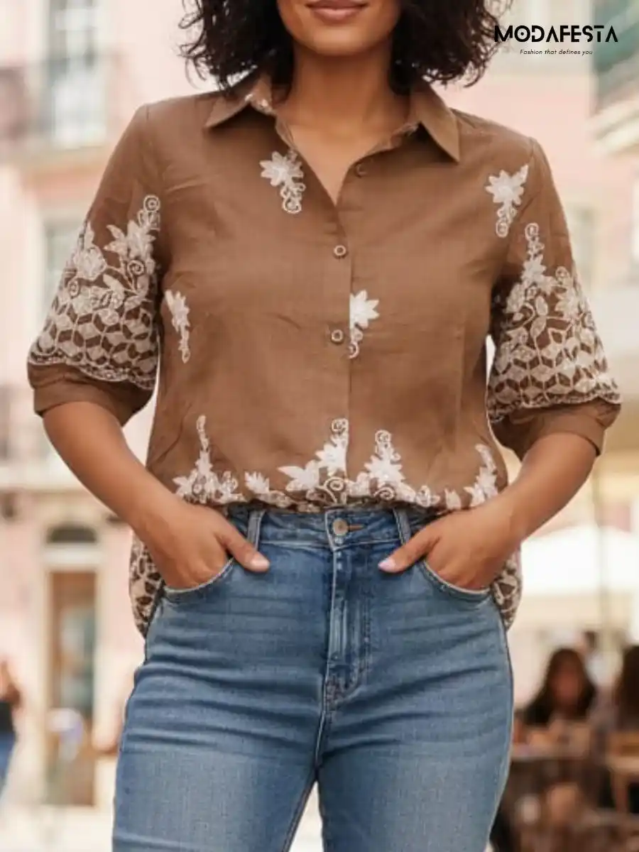 ModaFesta -brown-floral-embroidery-cotton-shirt-1