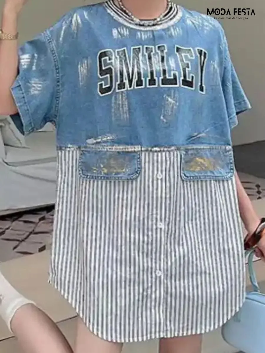 ModaFesta -denim-long-top-metalaic-splash