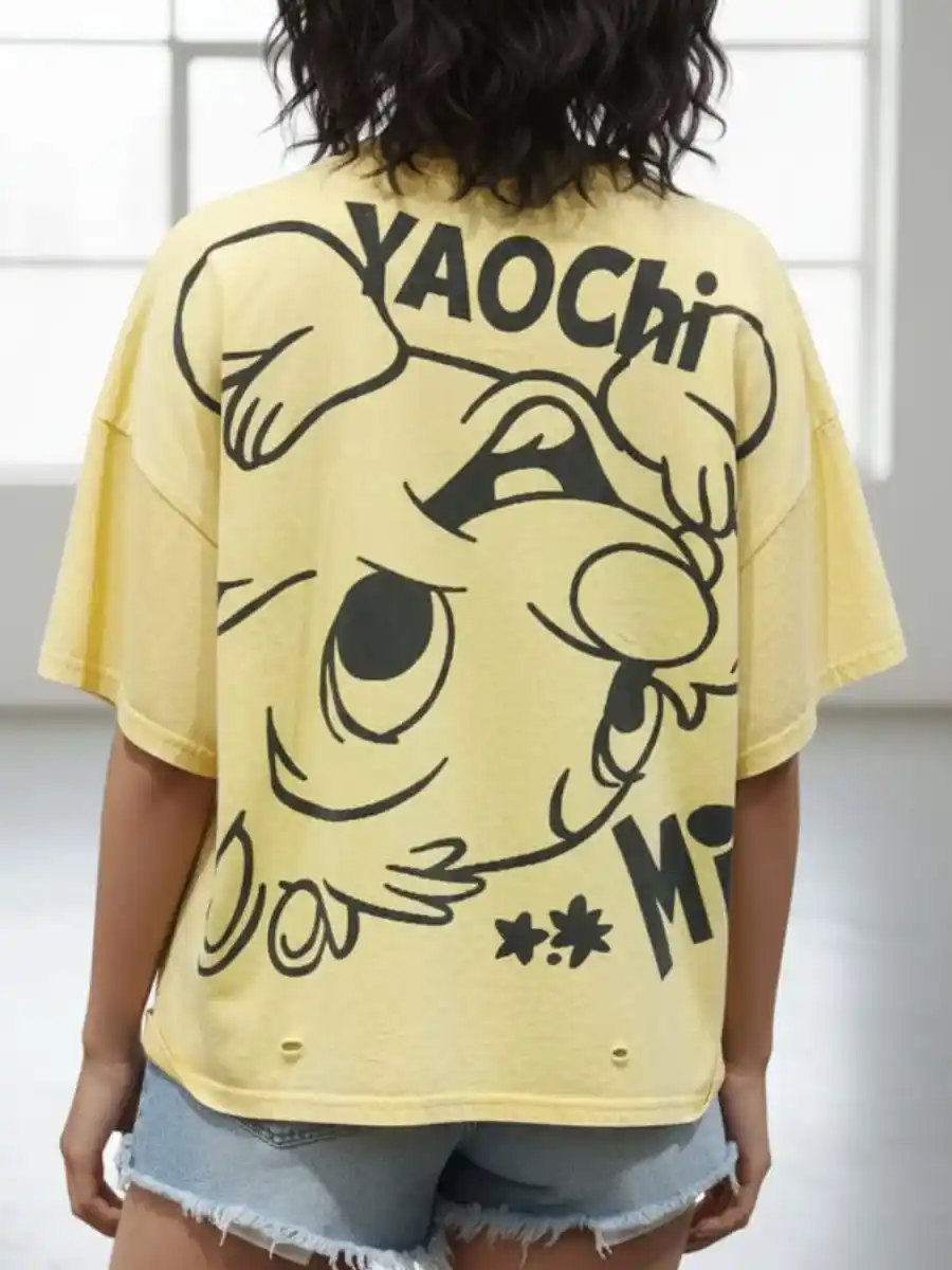 ModaFesta -elegant-cartoon-print-t-shirt-yellow