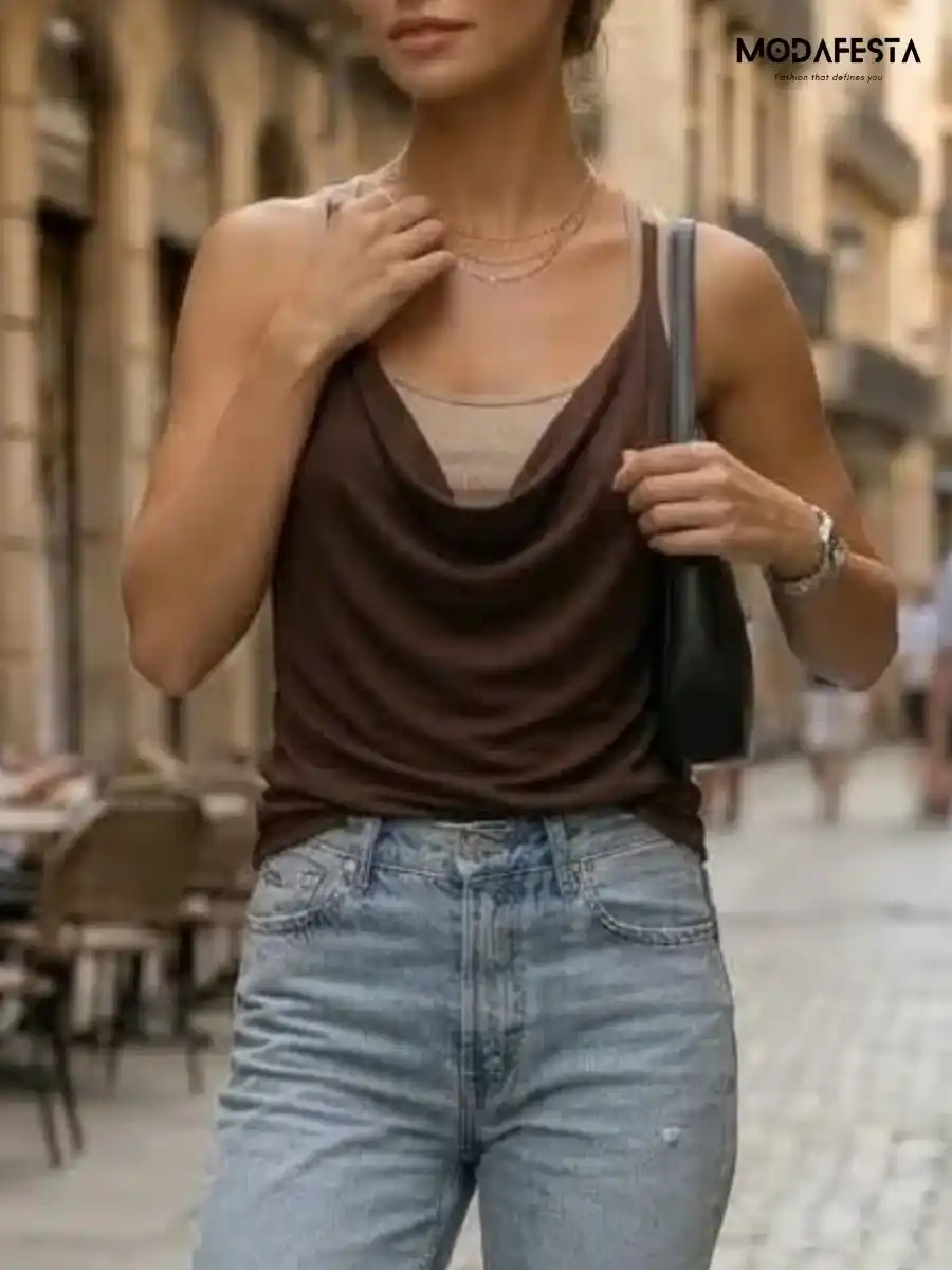 ModaFesta -plunging-tank-top-brown