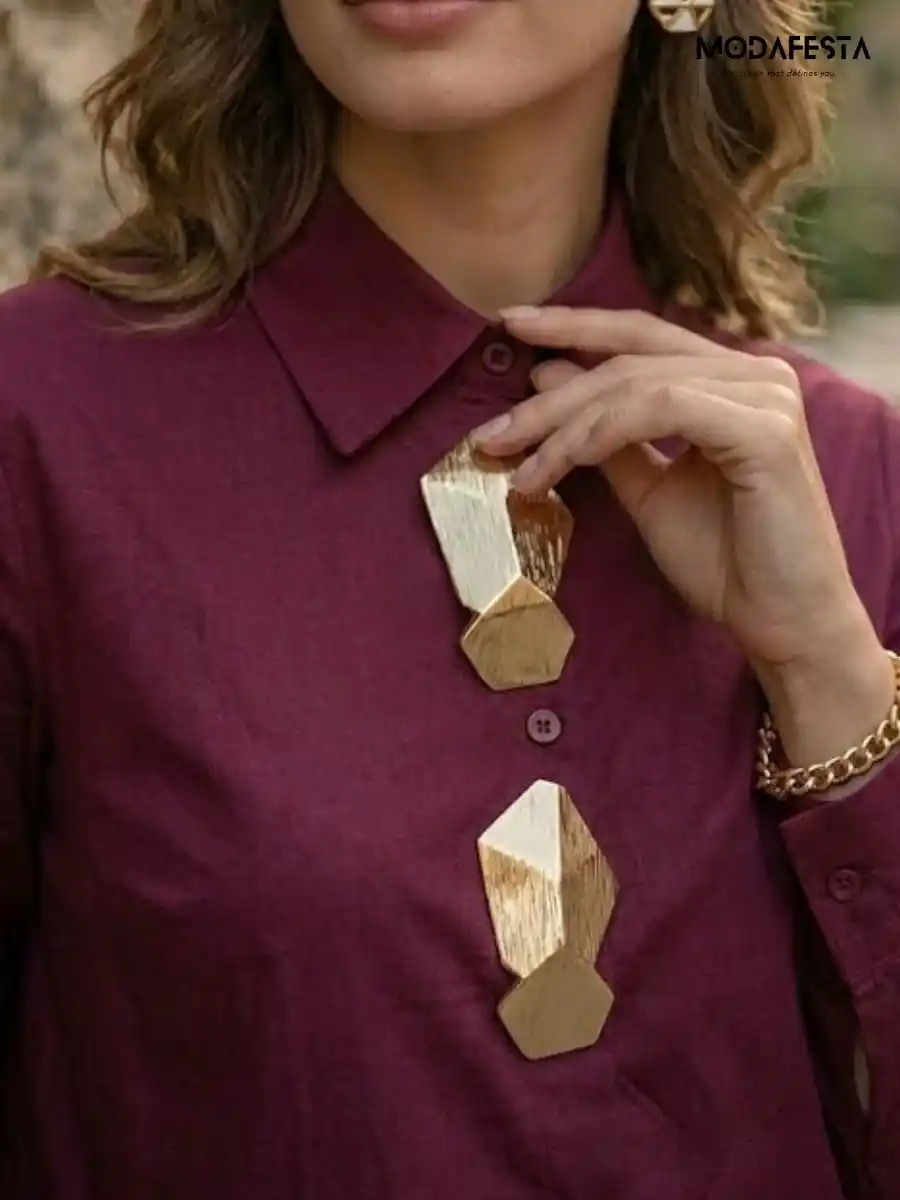 ModaFesta -elegant-high-low-hem-shirt-with-broach-red