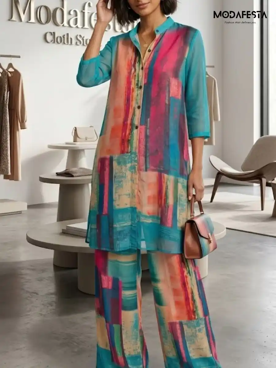 ModaFesta -elegant-abstract-print-chiffon-coord-set-green