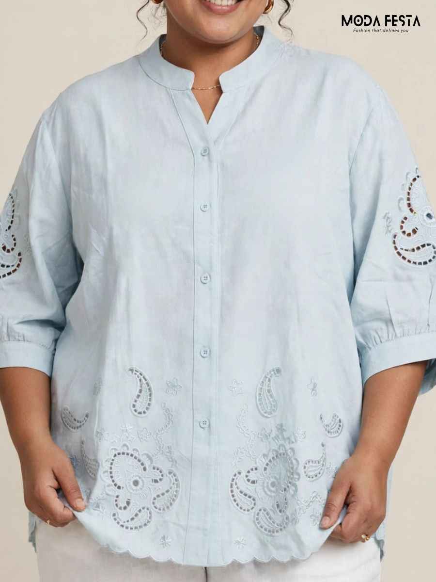 Floral and Paisley Embroidered Casual Shirt