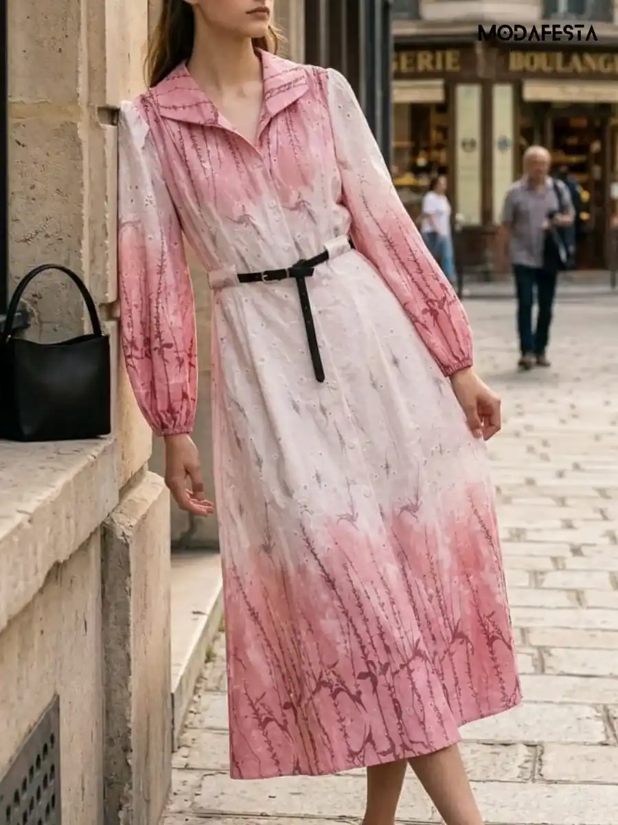 ModaFesta -elegant-floral-print-chikan-midi-dress-with-belt-pink
