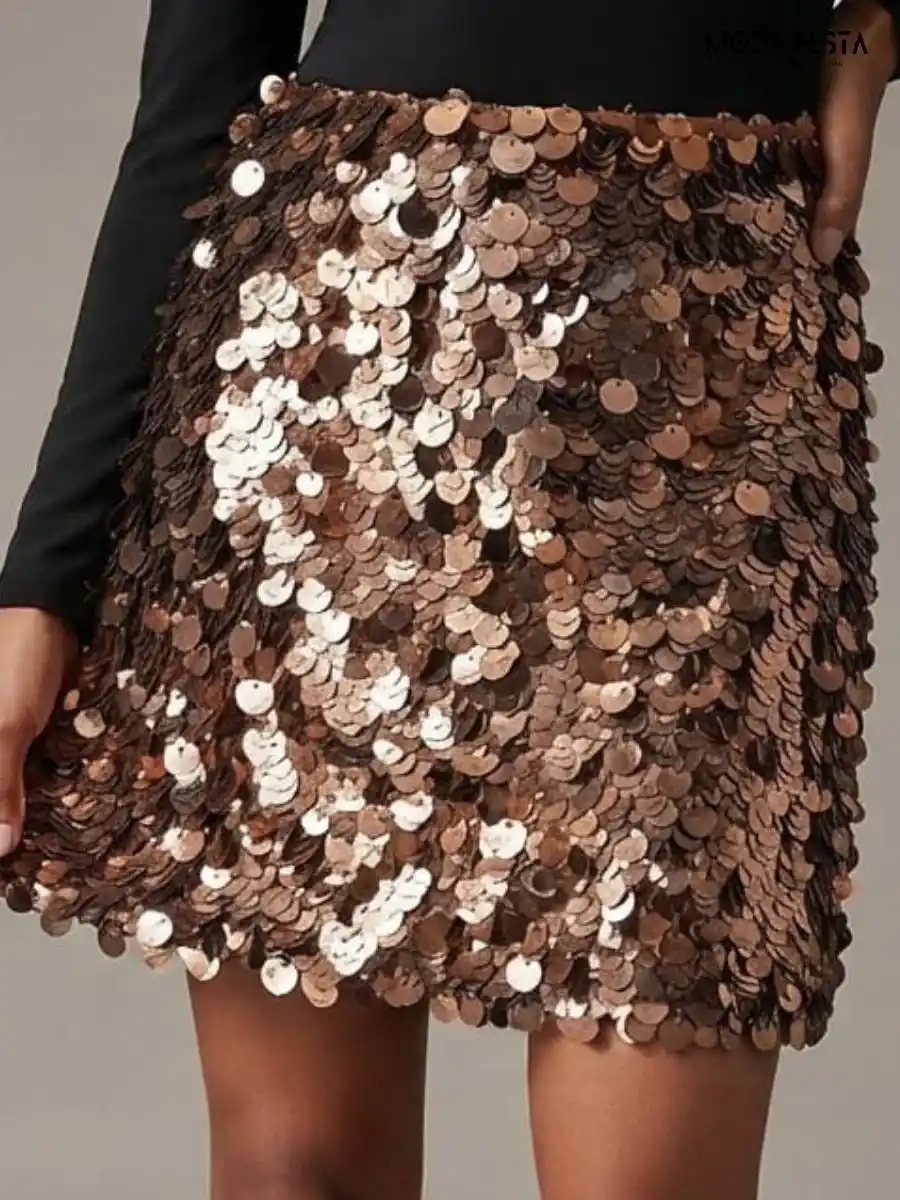Rose Gold Sequin Embellished Mini Skirt