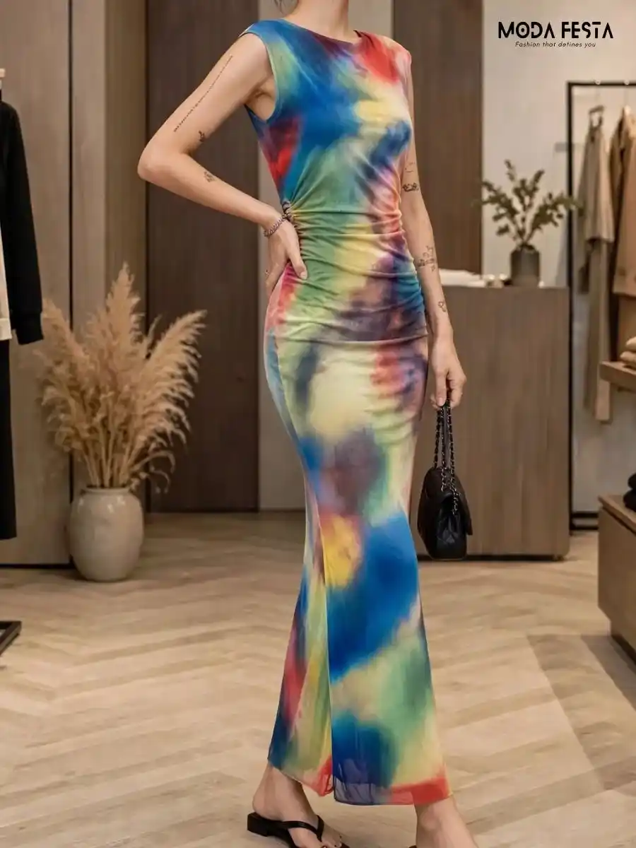 ModaFesta -tie-dye-power-net-dress-multicolour