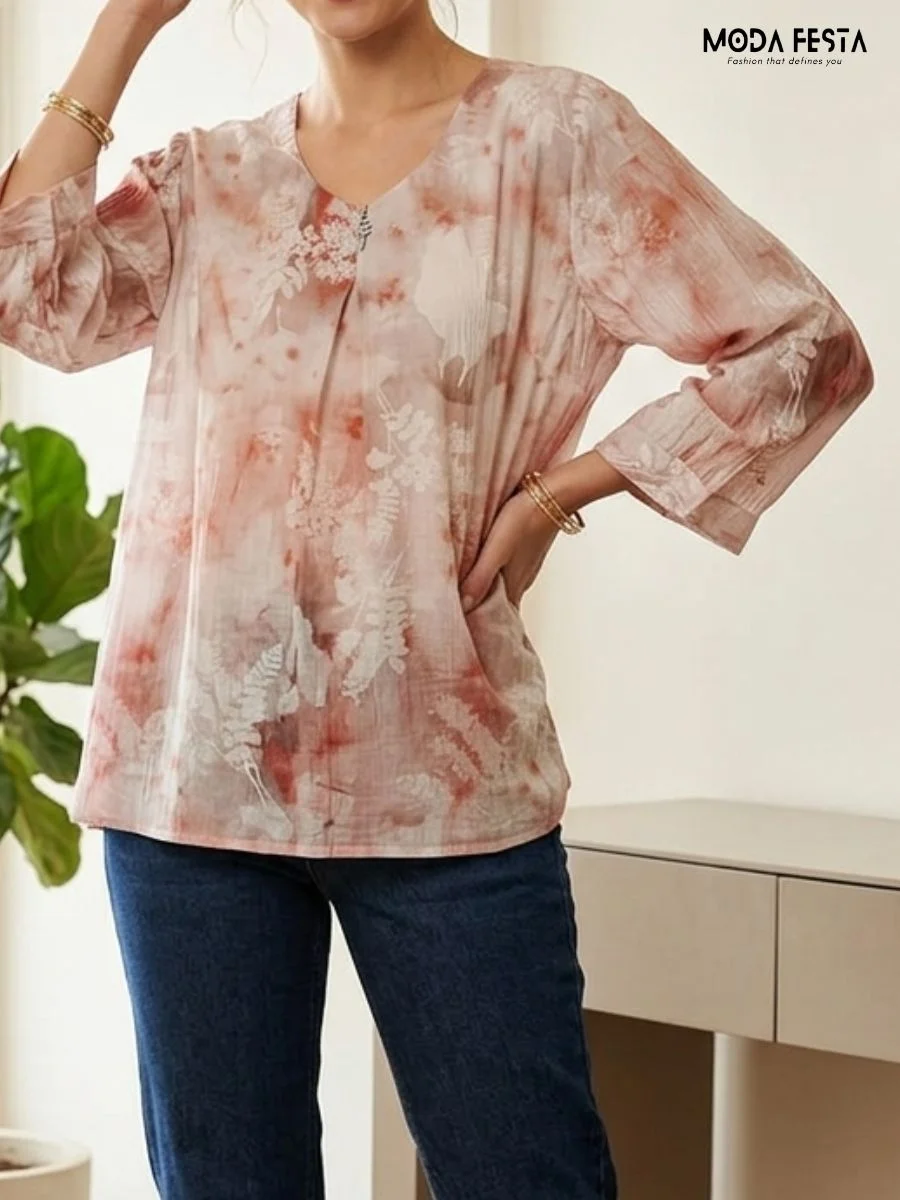Rust & White Floral Tie-Dye Tunic