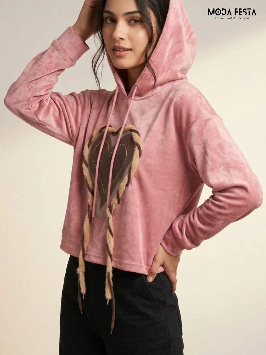 ModaFesta -rosette-crop-hoodie-for-women