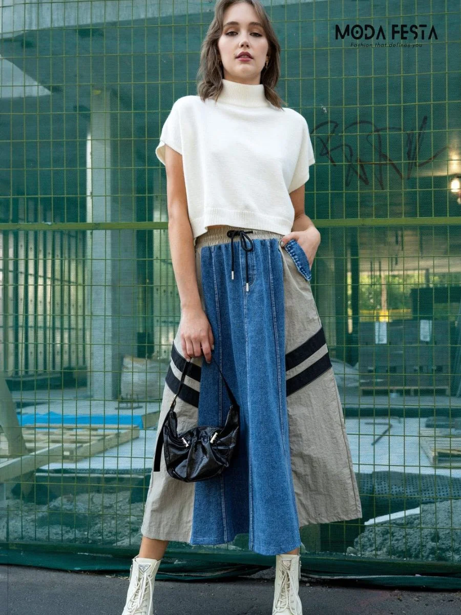 ModaFesta -color-block-denim-skirt-blue-beige