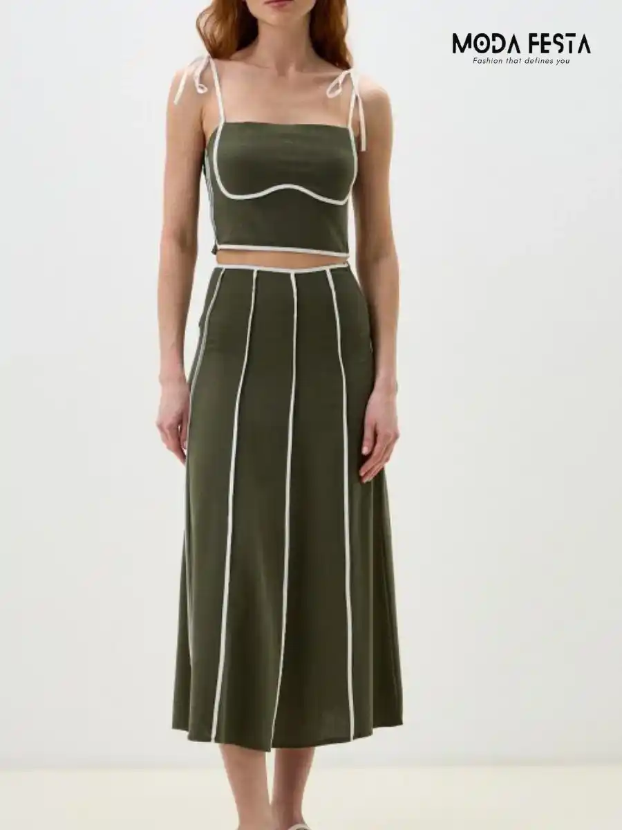 ModaFesta -stylish-spegati-crop-top-with-skirt-green