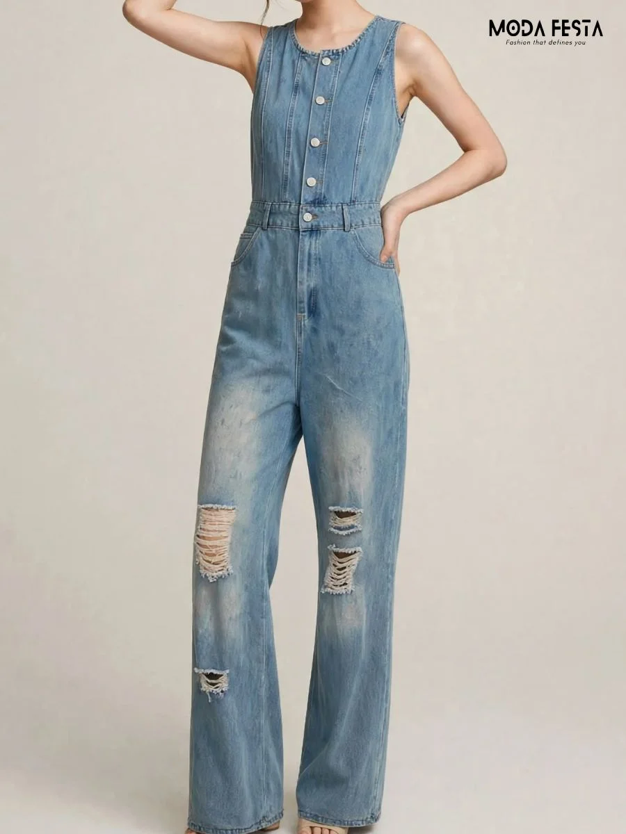 ModaFesta -elegant-denim-halter-neck-style-jumpsuit-blue