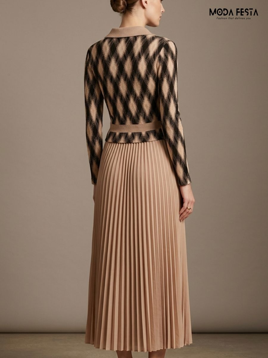 ModaFesta -diana-diamond-knit-belted-blazer-pleated