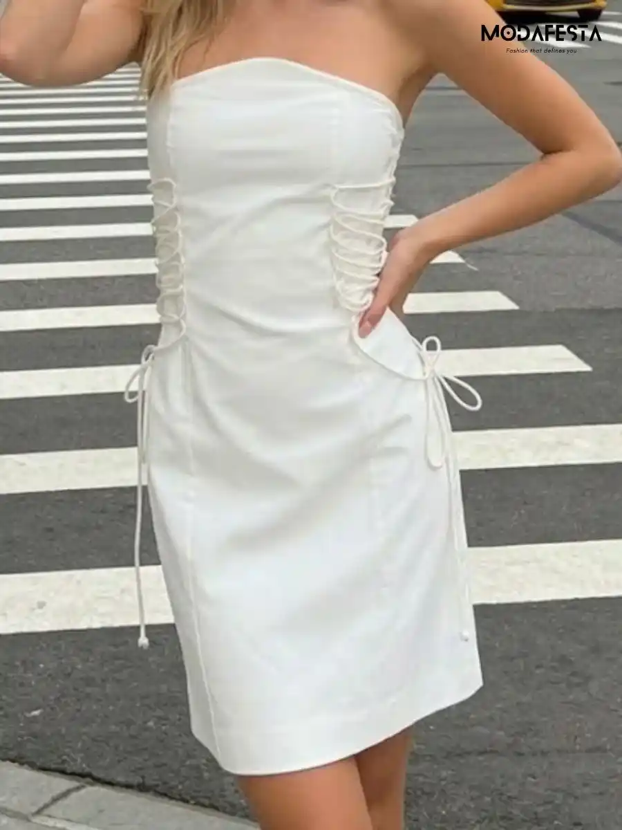 ModaFesta -elegant-tube-dress-side-knot-style-white