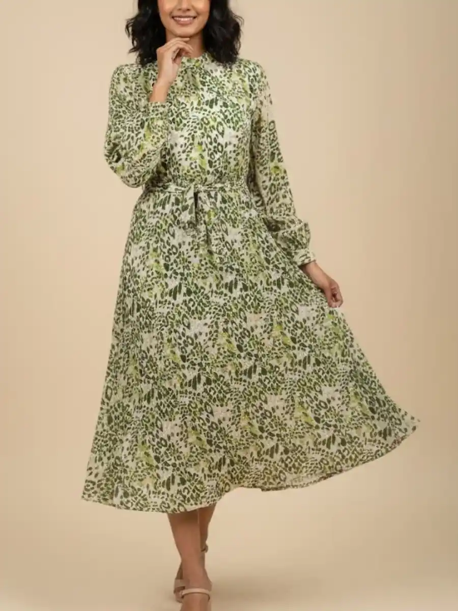 ModaFesta -elegant-floral-print-dress-green