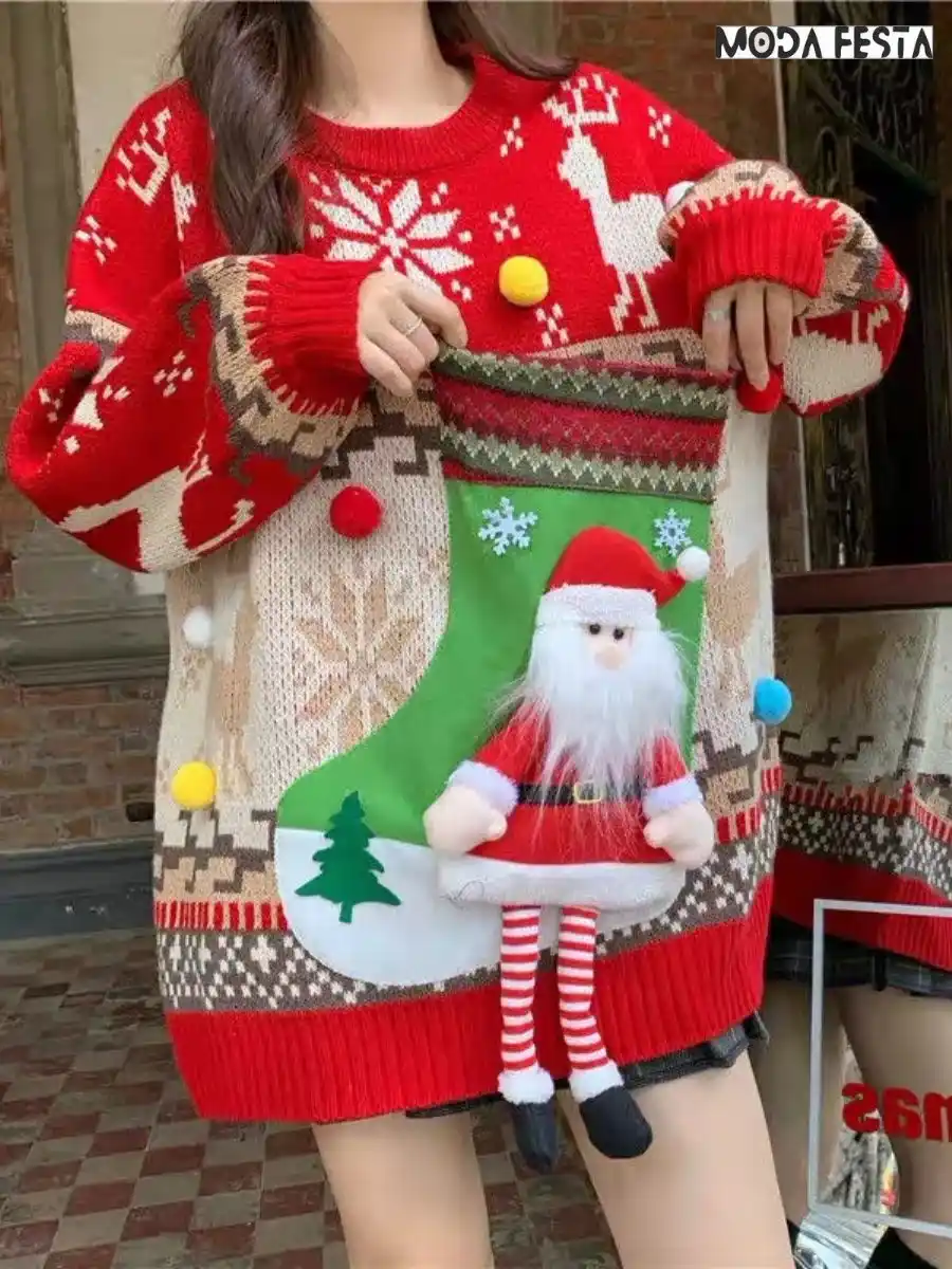 ModaFesta -christmas-atmosphere-knit-t-shirt-red