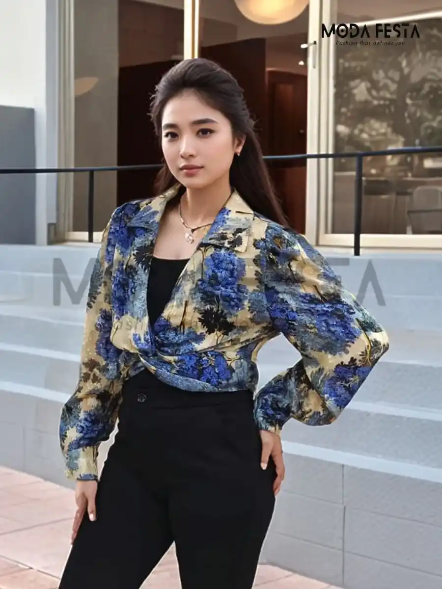 ModaFesta -women-crop-top-blue-beige