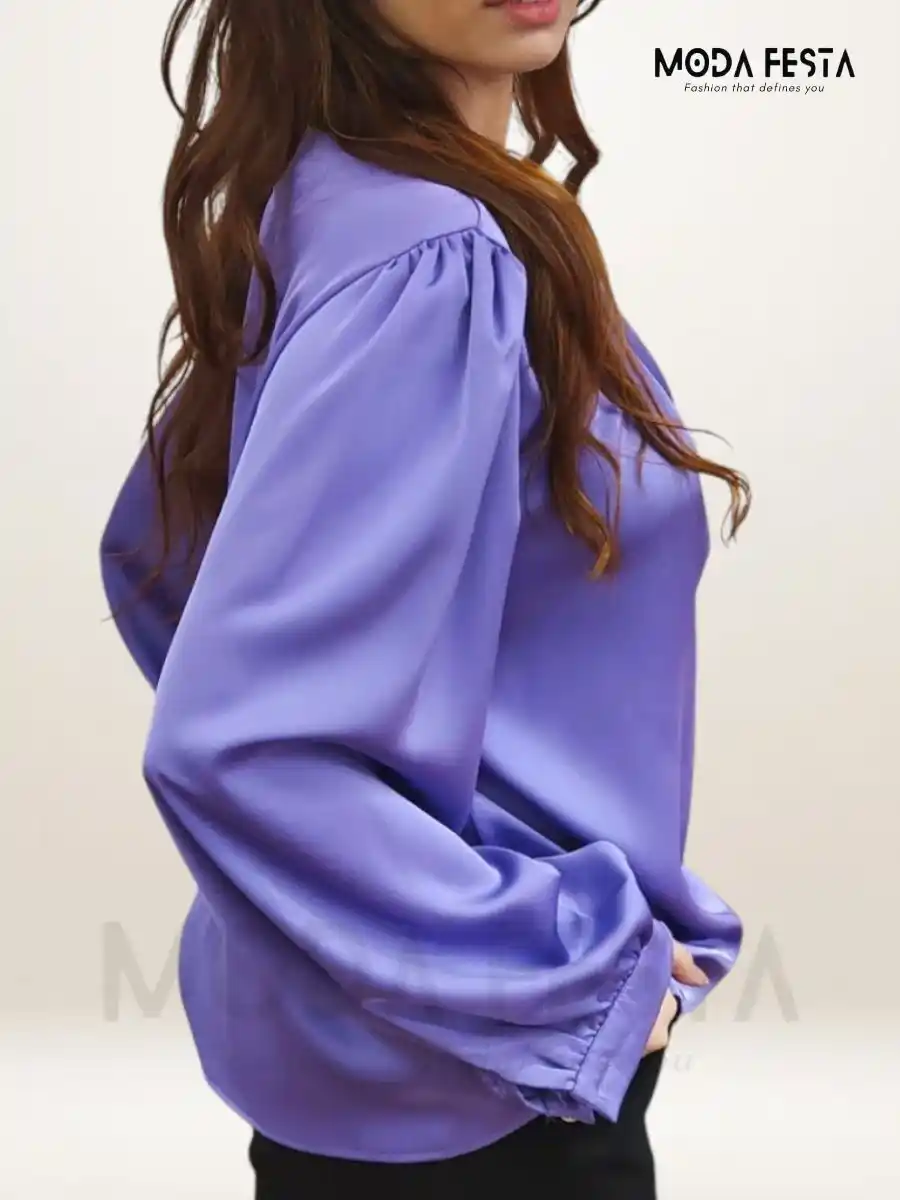 ModaFesta -stylish-cuffed-satin-top-lavender