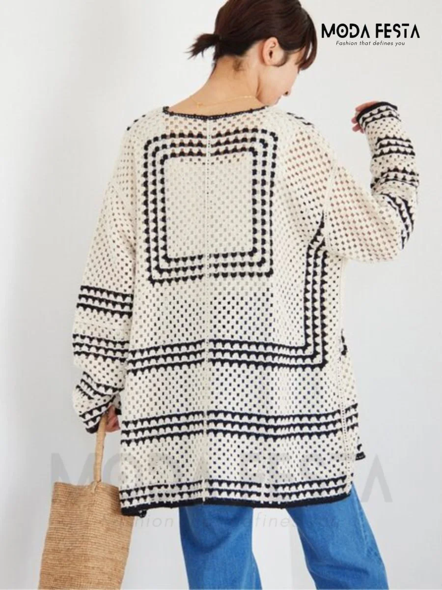 ModaFesta -crochet-v-neck-cardigan-top-white