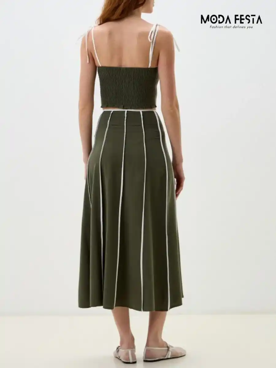 ModaFesta -stylish-spegati-crop-top-with-skirt-green
