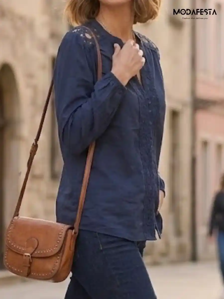 ModaFesta -elegant-cut-work-embroidered-lace-shirt-navy-blue