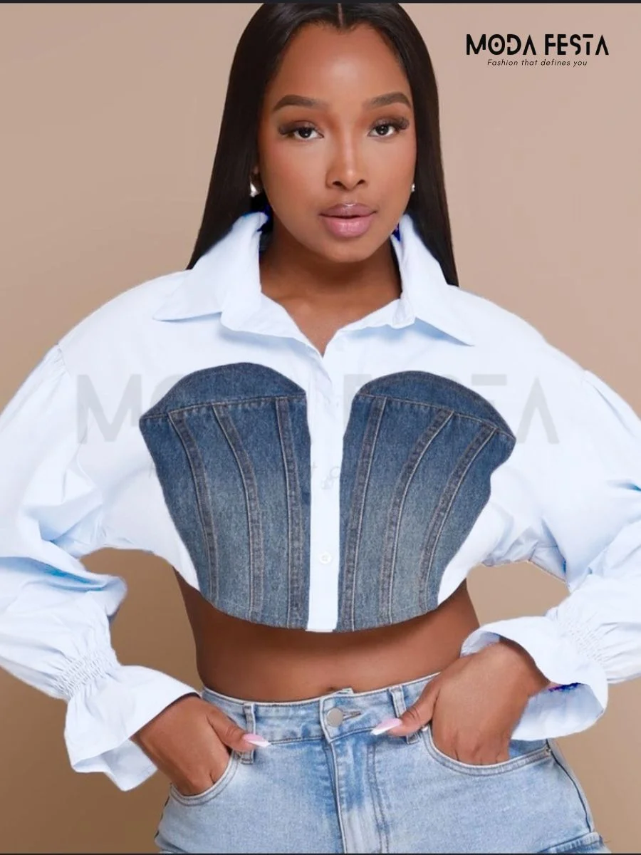 ModaFesta -crop-denim-shirt-white