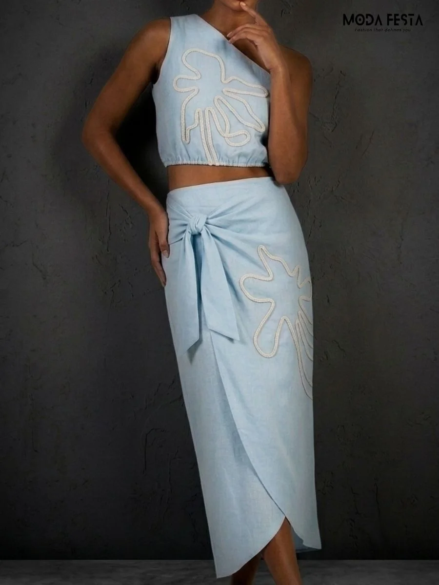 Blue Embroidered Coord Set
