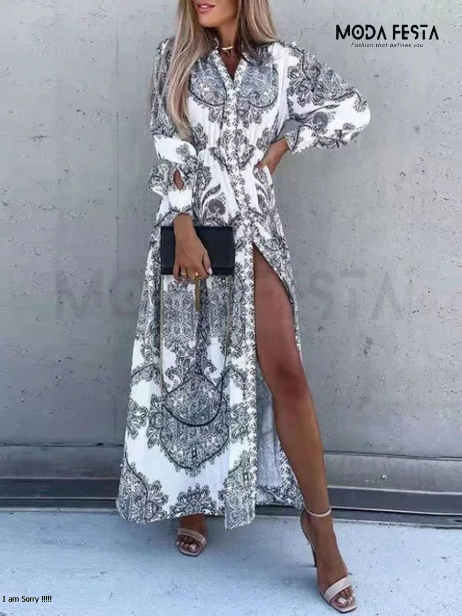 ModaFesta -swiss-printed-high-slit-dress-white