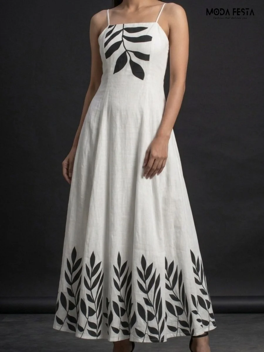 Ivory Leaf Whisper Maxi Dress