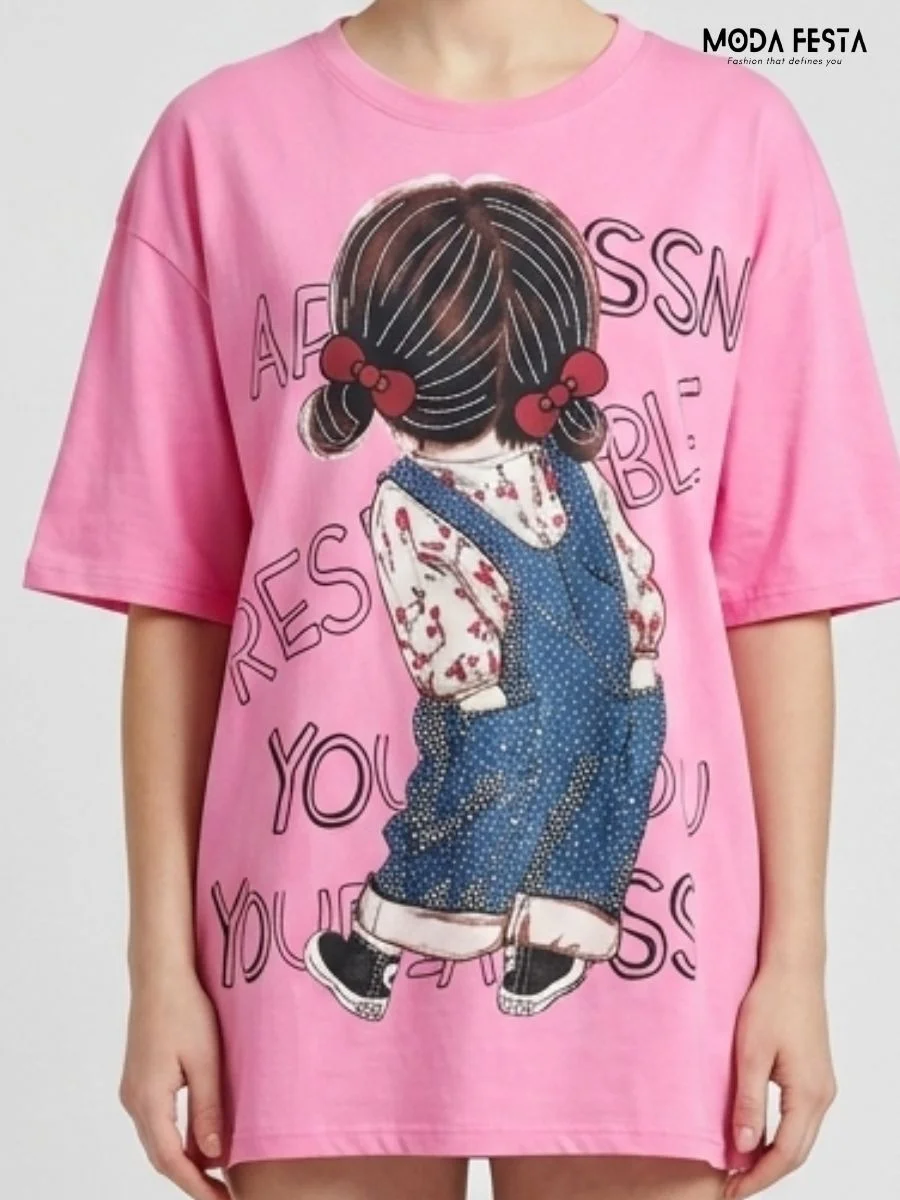 ModaFesta -pink-graphic-print-tee