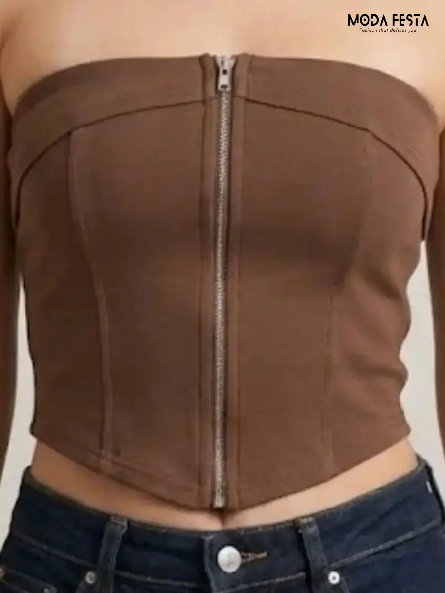 Elegant Zipper Crop Tube Top