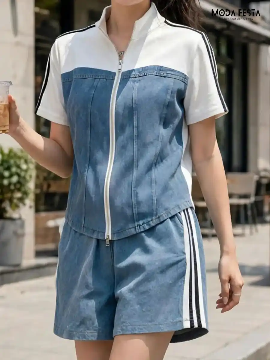 ModaFesta -denim-short-co-ord-set-white