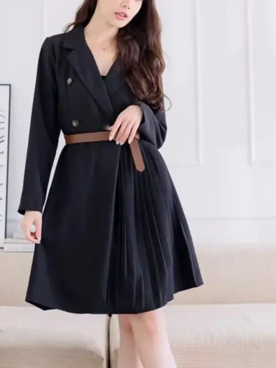 ModaFesta -pleated-blazer-dress-with-belt-black