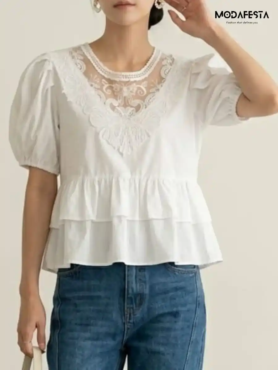 ModaFesta -elegant-floral-lace-peplum-top-white