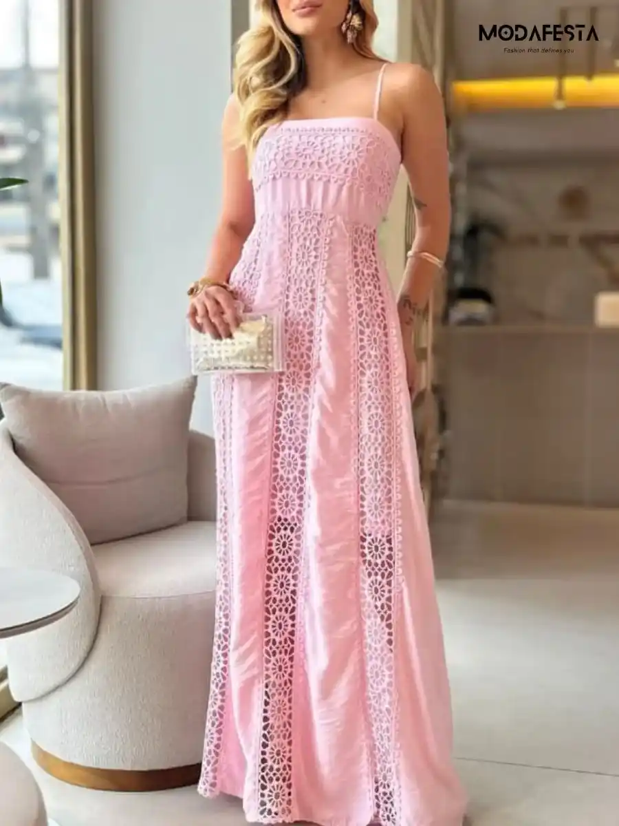 ModaFesta -elegant-spaghetti-cotton-lace-dress-light-pink
