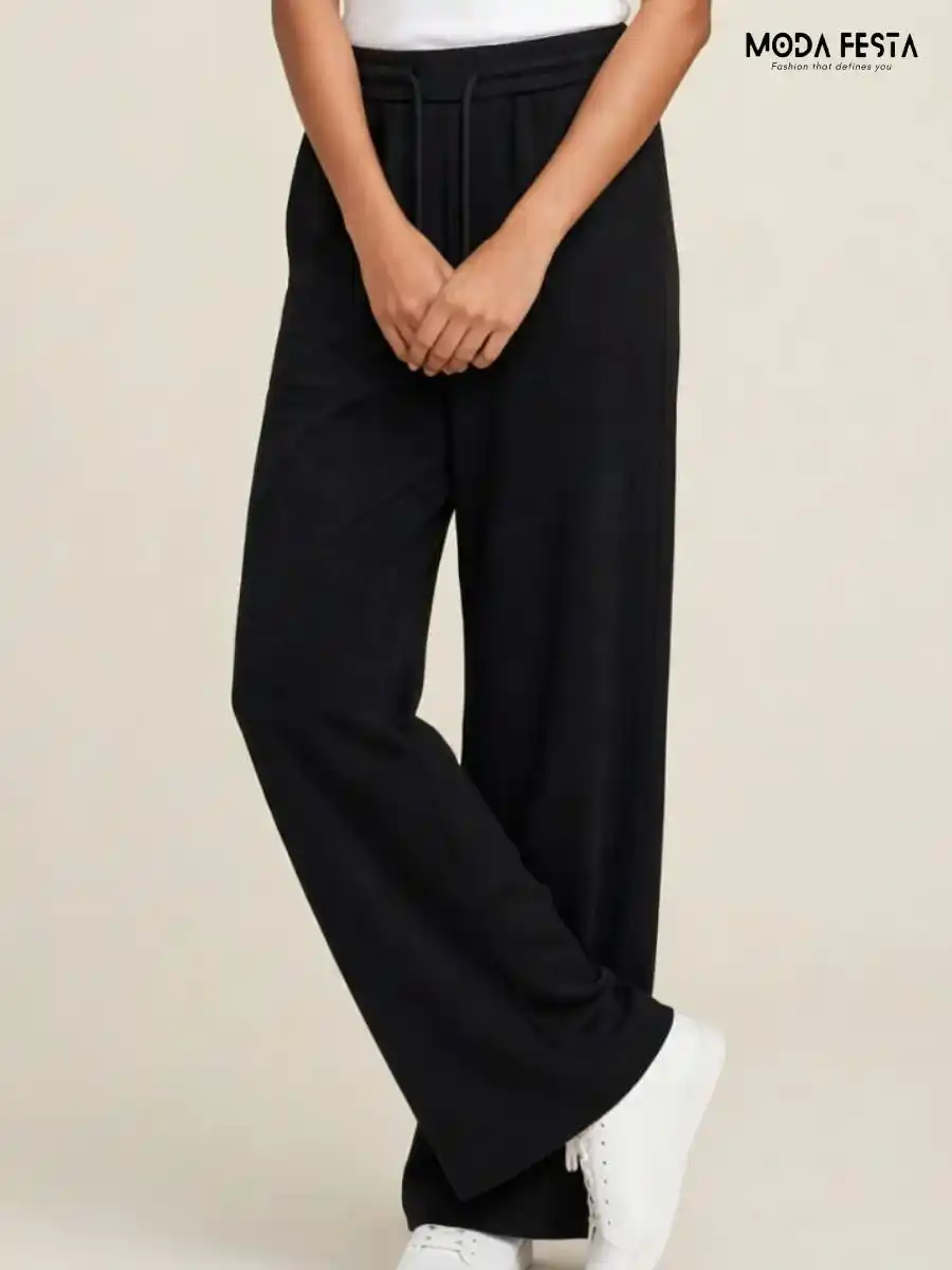 ModaFesta -black-drawstring-casual-pants