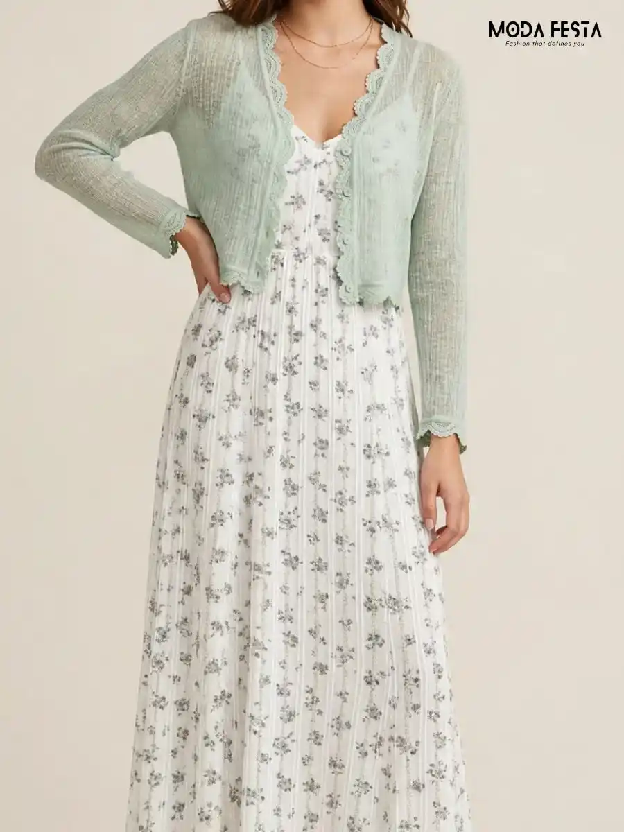 Floral Print Pleated Maxi Dress with Cardigan
