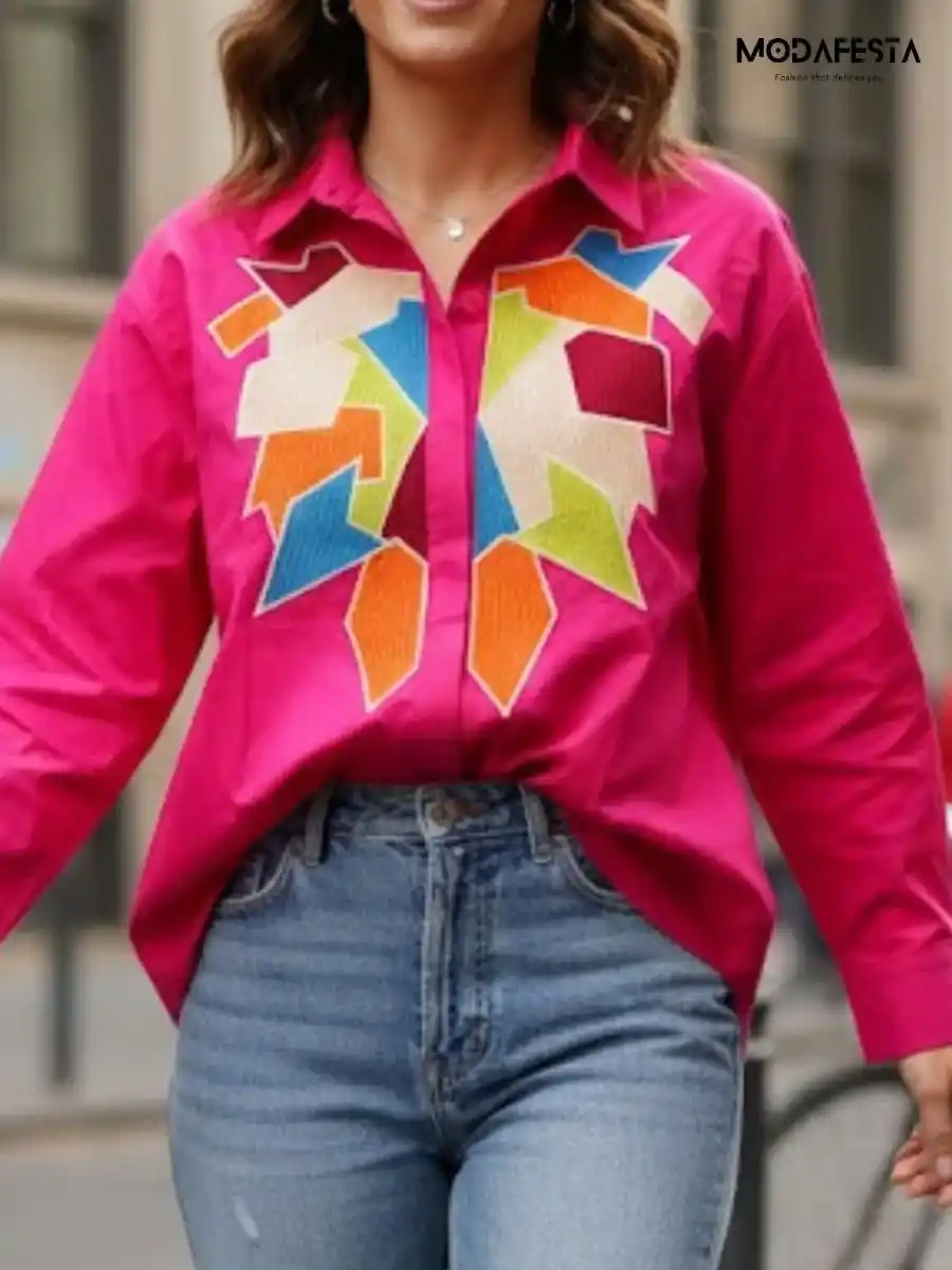 ModaFesta -geometric-handcrafted-cotton-shirt-pink
