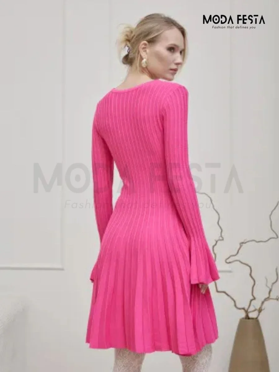 ModaFesta -knits-long-sleeve-dress-pink