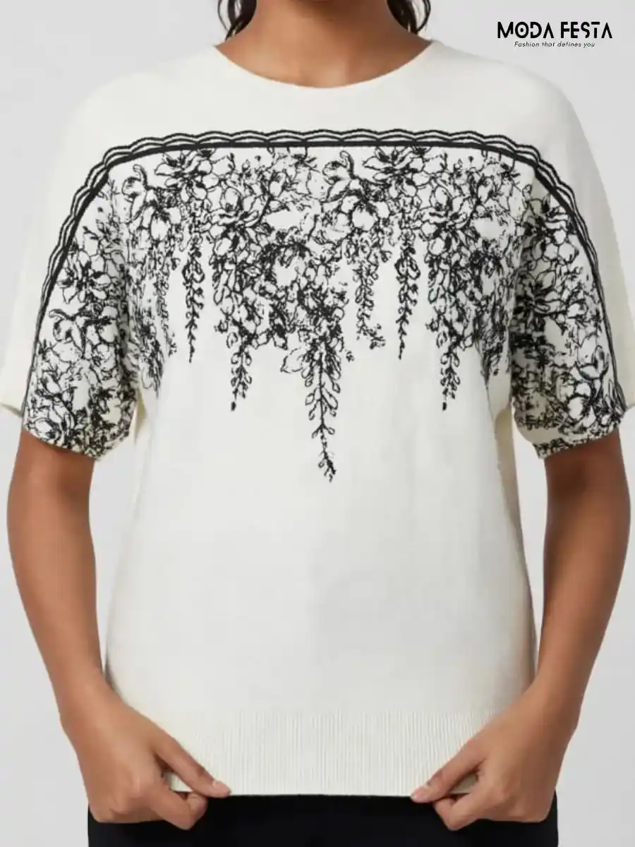 ModaFesta -white-floral-printed-knit-top