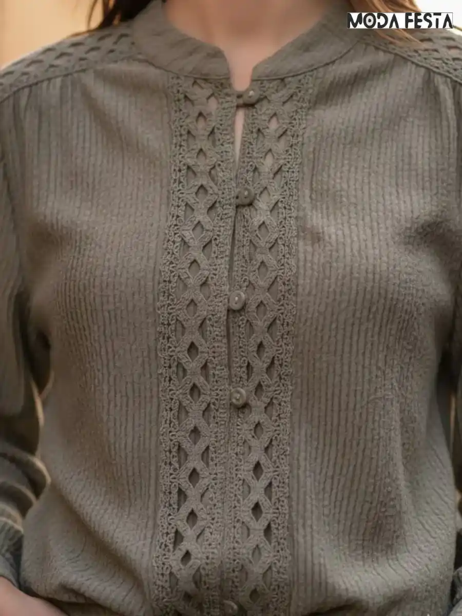 ModaFesta -elegant-green-lace-pattern-shirt