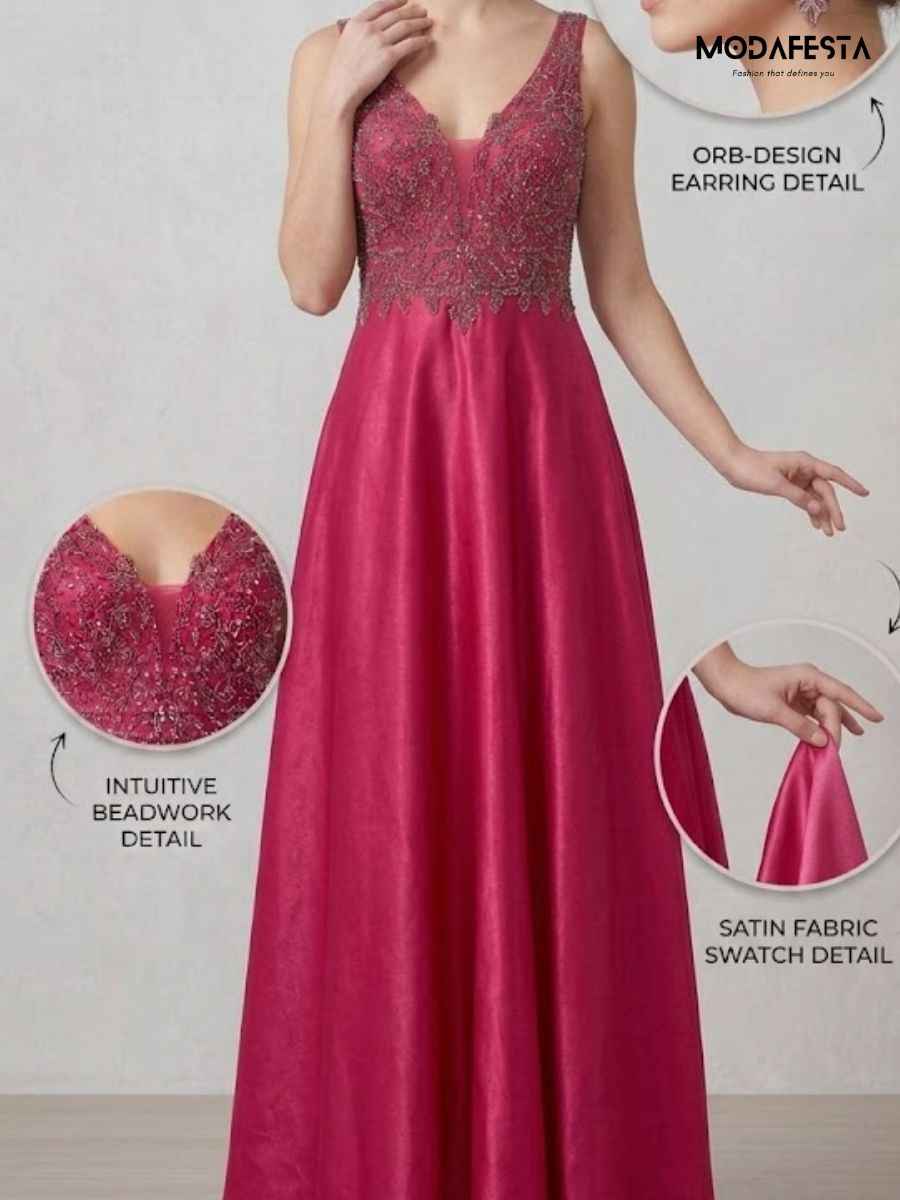ModaFesta -elegant-v-neck-embellished-a-line-party-gown-red
