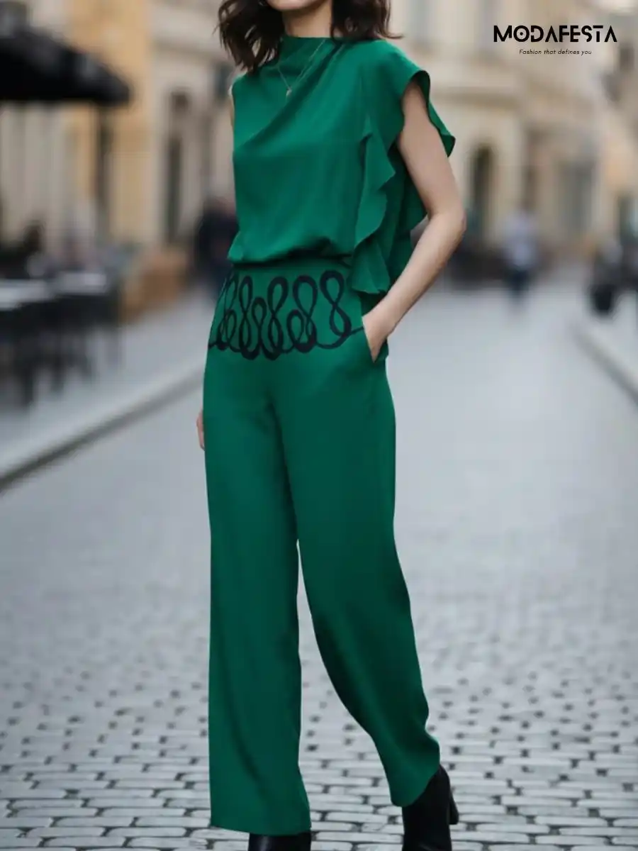 Satin Coord Set With Black Work On Pant