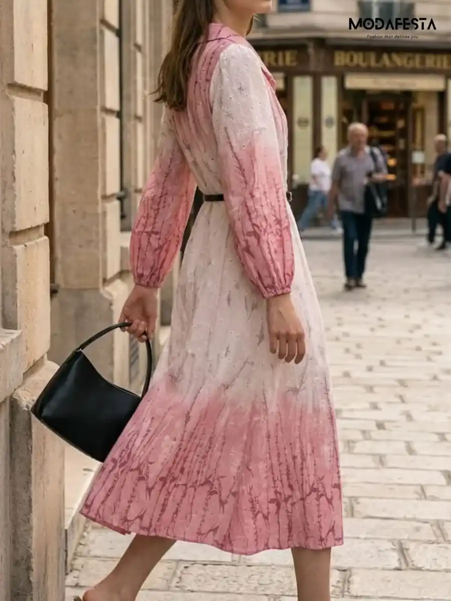 ModaFesta -elegant-floral-print-chikan-midi-dress-with-belt-pink