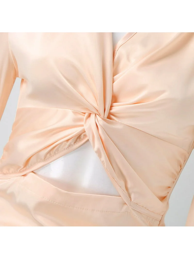 ModaFesta -ruched-bodycon-sexy-one-piece-dress-beige-champagne